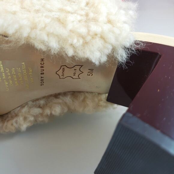 NWT$398 Tory Burch Block T 80mm Heel Shearling Heeled Mules Sandals Shoe Sz 5 - Picture 15 of 15